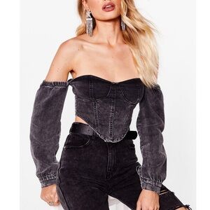 Nasty Gal corset detail denim crop top. Size US 4.